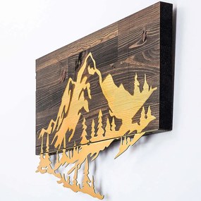 Διακοσμητικό Τοίχου Mountain 899SKL2294 38x58cm Walnut-Gold Wallity Μέταλλο,Ξύλο