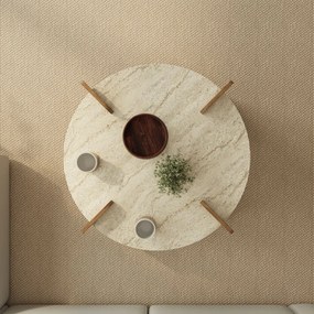 Τραπεζάκι Σαλονιού Τραβερτίνη / Καρυδί BRAEBRO 90x90x35