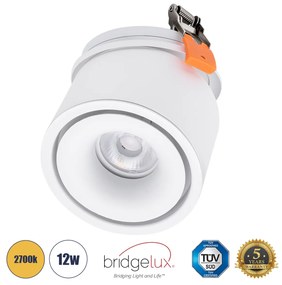 OMEGA-R 60295 Χωνευτό LED Spot Downlight TrimLess Φ10cm 12W 1500lm 36° AC 220-240V IP20 Φ10 x Υ8.2cm - Στρόγγυλο - Λευκό - Θερμό Λευκό 2700K - Bridgelux COB - 5 Years Warranty