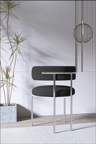 Stewehome Ματ ασημί μεταλλική μαύρη καρέκλα 45x46x83 cm