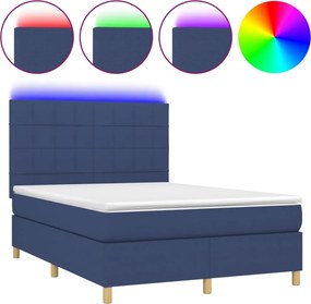 vidaXL Κρεβάτι Boxspring με Στρώμα &amp; LED Μπλε 140x200 εκ. Υφασμάτινο
