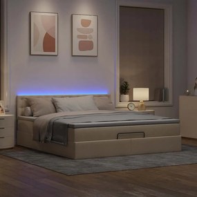 vidaXL Οθωμανικό κρεβάτι με στρώμα &amp; LEDs Cream 180x200cm ύφασμα