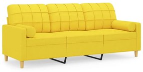 Καναπές Τριθέσιος Ανοιχτό Κίτρινο Υφασμάτινος με Μαξιλάρια - Κίτρινο