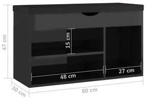 Παπουτσοθήκη Γυαλ. Μαύρο 80x30x47 εκ. Επεξ. Ξύλο με Μαξιλάρι - Μαύρο