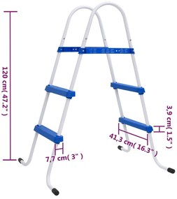 vidaXL Σκάλα Πισίνας Μπλε και Λευκό 84 εκ. Ατσάλινη