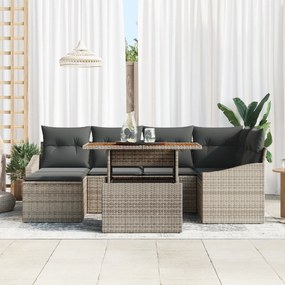vidaXL Σετ 7 Τεμαχίων Γευμάτων Κήπου με Μαξιλάρια Γκρι Πολυ Ρατάν Ακακίας