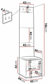 Σετ διαδρόμου Hartford 386, 186x42x46cm, Άσπρο, Κίτρινο, Ινοσανίδες μέσης πυκνότητας, Πλαστικοποιημένη μοριοσανίδα, Ταπισερί, Εντοιχισμένη, Τοίχου