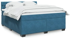 vidaXL Κρεβάτι Boxspring με Στρώμα Μπλε 180x200 εκ. Βελούδινο