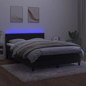 vidaXL Κρεβάτι Boxspring με Στρώμα &amp; LED Μαύρο 140x190 εκ. Βελούδινο