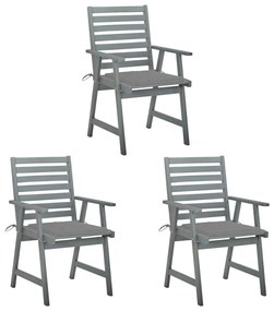 Καρέκλες Τραπεζαρίας Εξ Χώρου 3τεμ Μασίφ Ξύλο Ακακίας Μαξιλάρια - Γκρι