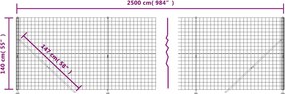 vidaXL Συρματόπλεγμα Περίφραξης Ανθρακί 1,4 x 25 μ. με Βάσεις Φλάντζα