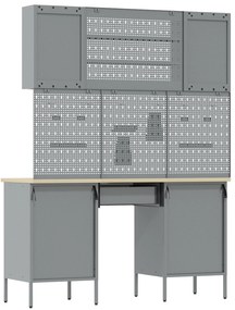 vidaXL Σετ Εργαστηρίου 7 Τεμαχίων με Ντουλάπι και Πίνακα Μαύρο MDF και Μέταλλο