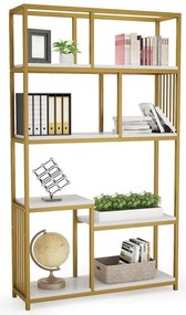 Βιβλιοθήκη - Ραφιέρα Denver χρυσό μεταλλικό σκελετό - όψη λευκό μάρμαρο 100x30x180 εκ. 100x30x160 εκ.