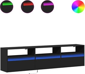 vidaXL Ντουλάπι Τηλεόρασης με LED Μαύρο 180x31x45 εκ.