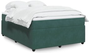 vidaXL Κρεβάτι Boxspring με Στρώμα Σκούρο Πράσινο 140x190εκ. Βελούδινο