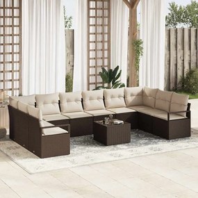 vidaXL Σετ Καναπέ Κήπου 11 pcs Καφέ Πολυ ράταν