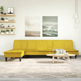Καναπές Κρεβάτι Γωνιακός Κίτρινος 255 x 140 x 70 εκ. Βελούδινος - Κίτρινο
