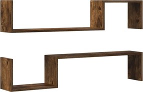 vidaXL Ράφια Τοίχου 2 τεμ. Καπνιστή Δρυς 100x15x20 εκ. Επεξεργ. Ξύλο