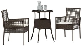 vidaXL Σέτ φαγητού για κήπο 3 pcs Καφέ Πολυ ράταν