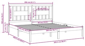 vidaXL Πλαίσιο Κρεβατιού Μαύρο 200 x 200 εκ. από Μασίφ Ξύλο Πεύκου