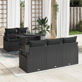 vidaXL Σετ 6 Τεμαχίων Σαλονιού Κήπου με Μαξιλάρια Μαύρο Πολυ Ρατάν
