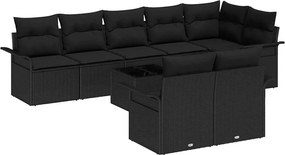 vidaXL Σετ Καναπέ Κήπου με μαξιλάρι 9 pcs Μαύρο Πολυ ράταν