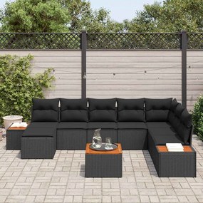 vidaXL Σετ Καναπέ Κήπου με μαξιλάρι 9 pcs Μαύρο Πολυρατάν