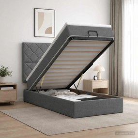 vidaXL Κρεβάτι Ottoman με στρώμα Σκούρο Γκρι 100 x 200 cm Ύφασμα