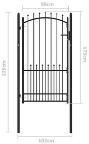 vidaXL Πύλη Φράχτη με Ακίδες με κλειδαριά Μαύρο 100 x 175 cm