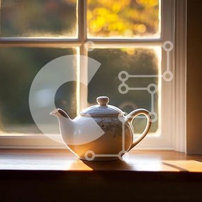 Intra Συλλεκτικό Ξύλινο Παζλ Plywood 4mm - Κομψή λευκή πορσελάνινη τσαγιέρα σε περβάζι Σε Ξύλινο Κουτί - Διαστάσεις: 10x10 cm – 25 κομμάτια