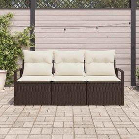 vidaXL Σετ Καναπέ Κήπου 3 pcs Καφέ, Κρέμα Πολυ rattan, βαμμένο ατσάλι