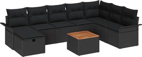 vidaXL Σετ Καναπέ Κήπου με μαξιλάρι 9 pcs Μαύρο Πολυ ράταν