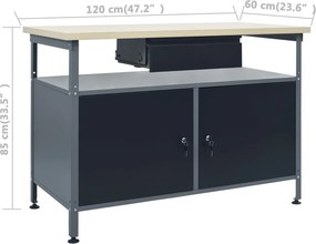 vidaXL Πάγκος Εργασίας με Τρία Πάνελ Τοίχου