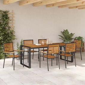 vidaXL Σέτ φαγητού για κήπο 7 pcs Μαύρο 200 x 80 x 75 cm