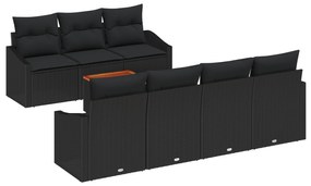 vidaXL Σετ 8 Τεμαχίων Καναπέ Κήπου με Μαξιλάρια Μαύρο Πολυ Rattan Ακακία