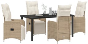 vidaXL Set 5 κομματιών για φαγητό στον κήπο με μαξιλάρια Μπεζ Πολυ Ράταν