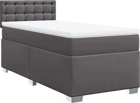 vidaXL Κρεβάτι Boxspring με Στρώμα Γκρι 90x200 εκ. από Συνθετικό Δέρμα