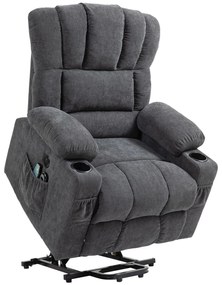 Ηλεκτρική πολυθρόνα ανύψωσης με λειτουργία μασάζ και θέρμανσης, θύρες USB, ποτηροθήκες, Σκούρο γκρι