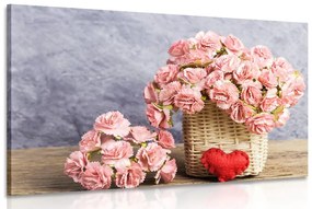 Εικόνα μπουκέτο με ροζ γαρίφαλα σε ένα καλάθι - 120x80