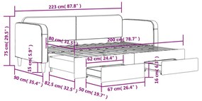 Καναπές Κρεβάτι Συρόμενος Ανοιχτό Γκρι 80x200εκ Ύφασμα Συρτάρια - Γκρι