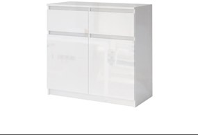 Συρταριέρα MARY χωρίς χερούλια με λαβές πόρτας και συρταριών σε σχήμα U, Λευκό γυαλιστερό  90x86x43cm-GRA101