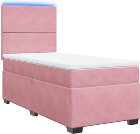 vidaXL Κρεβάτι Boxspring με Στρώμα Ροζ 90x190 εκ. Βελούδινο