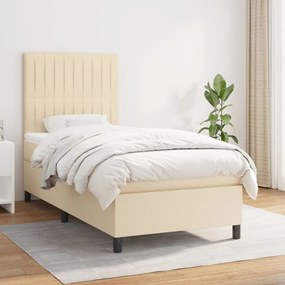 vidaXL Κρεβάτι Boxspring με Στρώμα Κρεμ 90x200 εκ.Υφασμάτινο