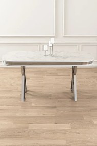 Stewehome Τραπέζι MDF Λευκή Μαρμάρινη Όψη με Ασημί Βάση 170x90x75 cm