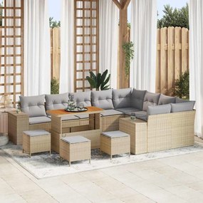 vidaXL Σετ Καναπέ Κήπου Ρυθμιζόμενο ύψος 13 pcs Μπεζ συνθετικό ρατάν