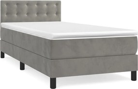 vidaXL Κρεβάτι Boxspring με Στρώμα Ανοιχτό Γκρι 90x200 εκ. Βελούδινο