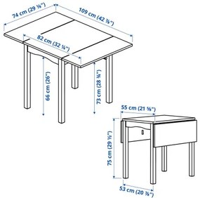 HAUGA τραπέζι με πτυσσόμενο φύλλο, 55/82/109x74 cm 805.860.02