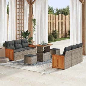 vidaXL Σετ Καναπέ Κήπου 9 pcs Γκρι Πολυέστερ και Κατασκευασμένο Ατσάλι