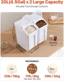 VEVOR 4.5Gal/20Lx2 Large Ingredient Storage Container Airtight Kitchen Flour Bin