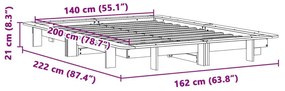 Σκελετός Κρεβατιού Χωρίς Στρώμα Καφέ 140x200 Μασίφ Ξύλο Πεύκου - Καφέ